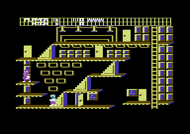 Beer Belly Burt's Brew Biz (Commodore 64) screenshot: Room with an equal amount of stairways and doors