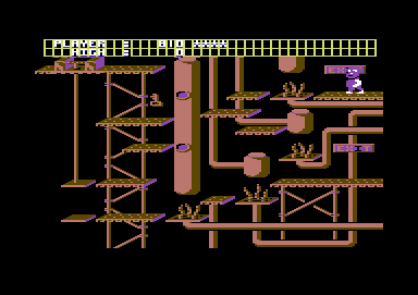 Beer Belly Burt's Brew Biz (Commodore 64) screenshot: Booby-trapped air vents spit out fire