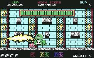 Rainbow Islands (Commodore 64) screenshot: Terrible dragon. I will survive.