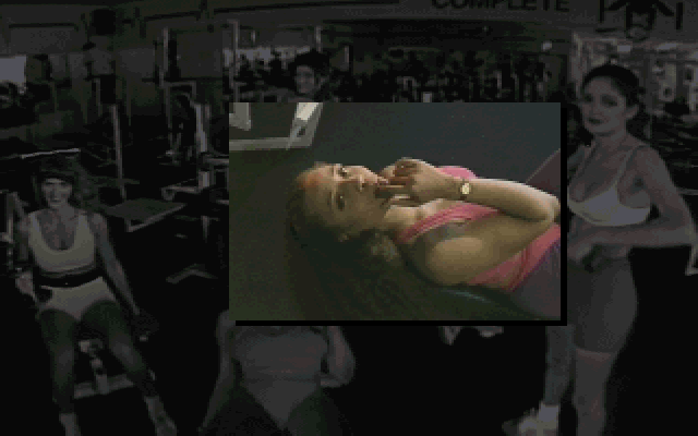 Man Enough (DOS) screenshot: Quinn video at the gym