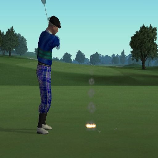 Tiger Woods PGA Tour 2003 (PlayStation 2) screenshot: When the player hits a drive particularly well the game may mark the tee off point with a flash of fire