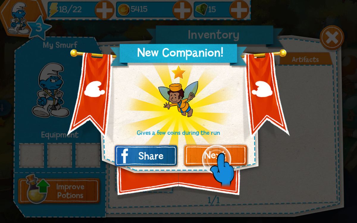 The Smurfs: Epic Run (Android) screenshot: Companion help along the way.