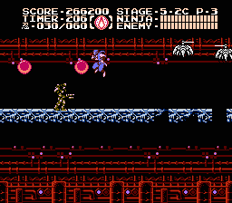 Ninja Gaiden III: The Ancient Ship of Doom (NES) screenshot: More stage 5-2 action, cruising along a long hallway
