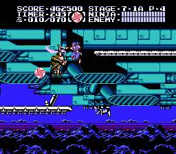 Ninja Gaiden III: The Ancient Ship of Doom (NES) screenshot: At the start of stage 7, you finally battle to get into the game's eponymous ancient ship of doom