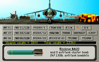 Super-VGA Harrier (DOS) screenshot: Nice selection of firepower