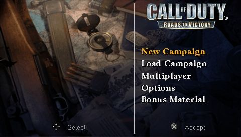 Call of Duty: Roads to Victory (PSP) screenshot: Main menu