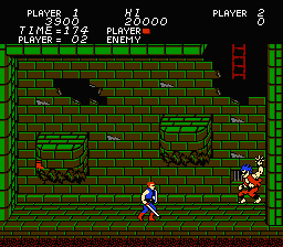 Trojan (NES) screenshot: Fighting a hard enemy underground