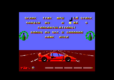 Twin Turbo V8 (Amstrad CPC) screenshot: Congratulations! It's the finish line.