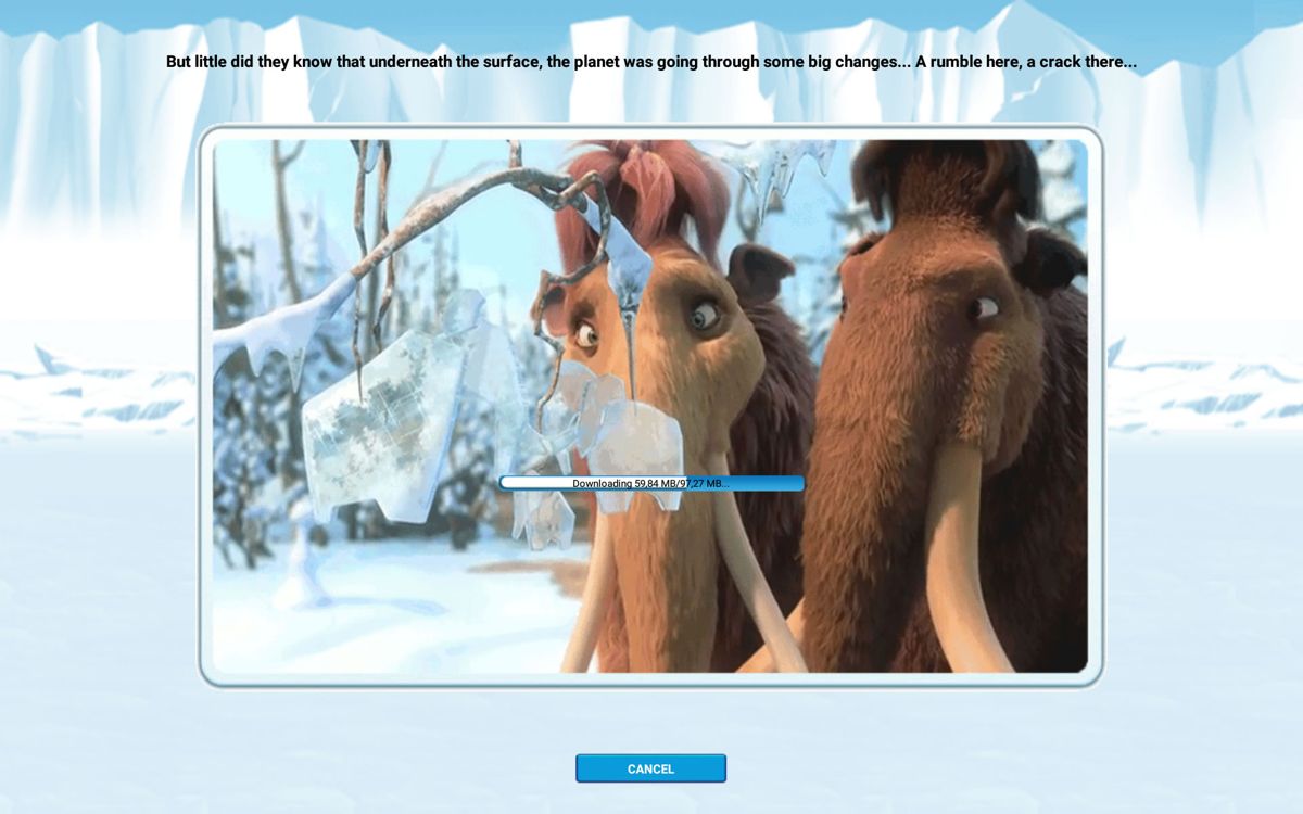 Ice Age: Village (Android) screenshot: The game fetches additional data when you start it for the first time.