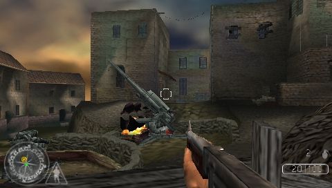 Call of Duty: Roads to Victory (PSP) screenshot: Destruction of AA-Gun by dint of grenades.