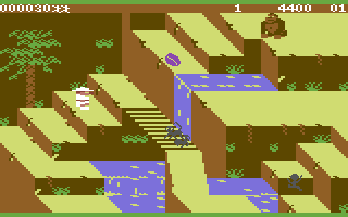 Congo Bongo (Commodore 64) screenshot: Gameplay on the first level (cartridge/tape version)