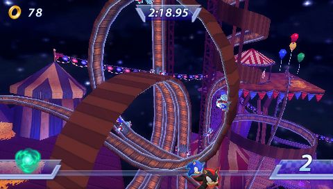 Sonic Rivals (PSP) screenshot: One of many crazy roads!