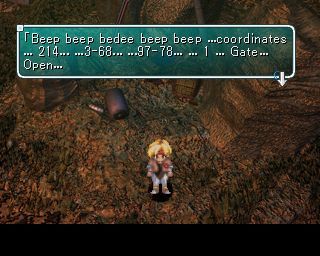 Star Ocean: The Second Story (PlayStation) screenshot: This is from the cut scene where the portal opens. Shortly after this there's a flash of light and after that there's a big hole in the ground