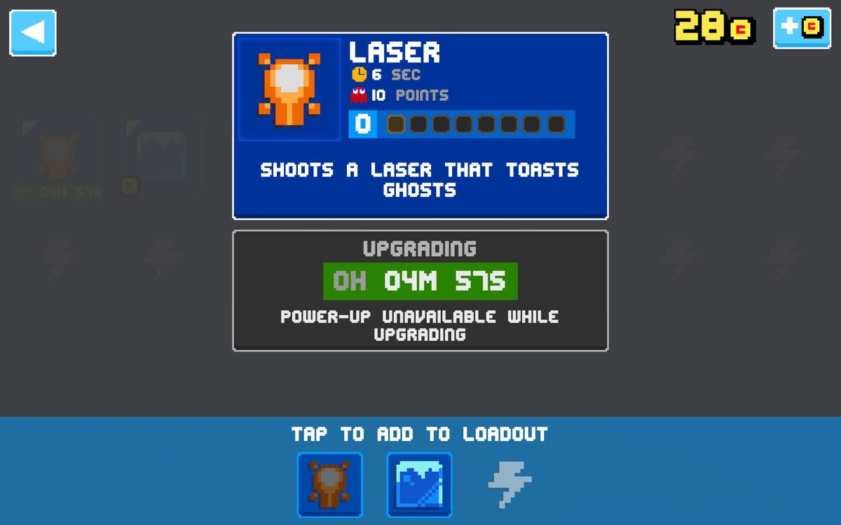 Pac-Man 256 (Android) screenshot: The laser power-up is being upgraded.