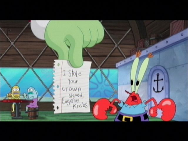 The SpongeBob SquarePants Movie (Xbox) screenshot: Some pretty damning evidence, there.