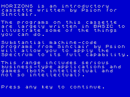 Horizons: Software Starter Pack (ZX Spectrum) screenshot: Horizon tape introduction