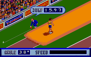 Summer Challenge (Amiga) screenshot: Result of another triple jump