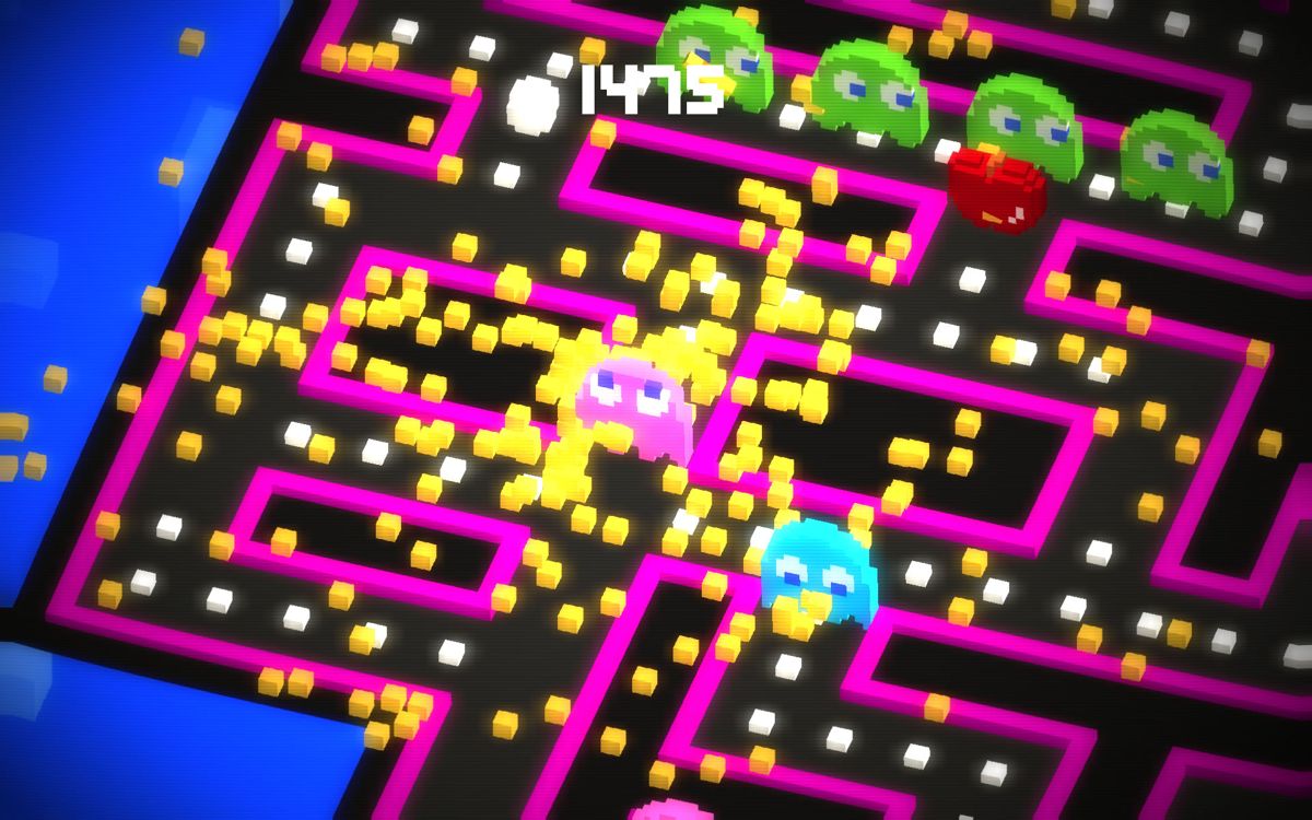Pac-Man 256 (Android) screenshot: Caught by the ghosts: Game Over