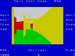 Corridors of Genon (ZX Spectrum) screenshot: The corridors are concentric. You have to reach the core of the multi-sectionalized circular maze .