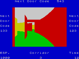 Corridors of Genon (ZX Spectrum) screenshot: The colours of the corridors alternate between red and yellow.