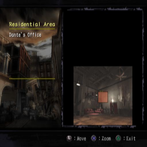 Devil May Cry 3: Dante's Awakening (PlayStation 2) screenshot: The Map screen<br>The player can search areas via the window in the lower right