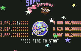 Super Seymour Saves the Planet (Commodore 64) screenshot: Title screen.
