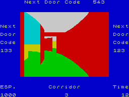 Corridors of Genon (ZX Spectrum) screenshot: A door was closed for the first time. Bogul starts to complicate things.