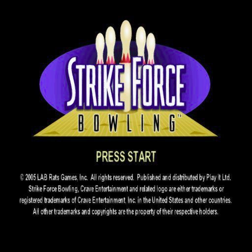 Strike Force Bowling (PlayStation 2) screenshot: The game's title screen follows the usual company logos and licencing screens. There is no animated introduction to this game