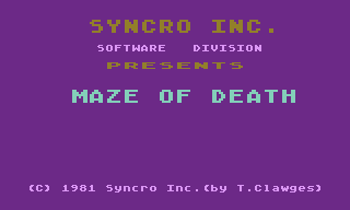 Maze of Death (Atari 8-bit) screenshot: Title screen