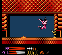 Wizards & Warriors III: Kuros - Visions of Power (NES) screenshot: Taking on a monster while assuming the role of thief