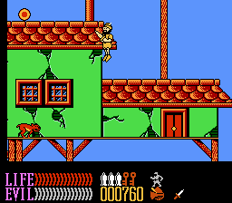 Wizards & Warriors III: Kuros - Visions of Power (NES) screenshot: The thief hops about town