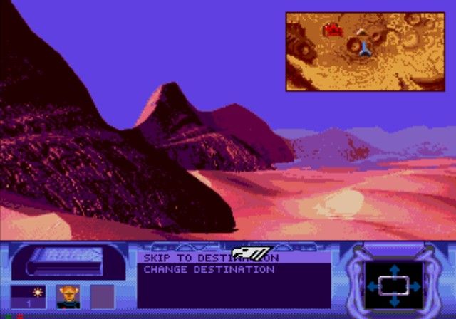 Dune (SEGA CD) screenshot: If you don't like the traveling cinematic, you can skip directly to the destination with time moved forward accordingly.