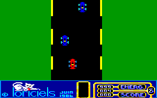 Billy la Banlieue (Amstrad CPC) screenshot: Playing the Racing Game...