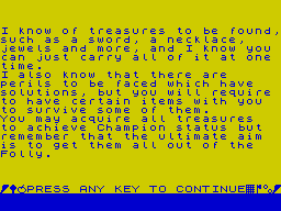 Faust's Folly (ZX Spectrum) screenshot: Faust's Folly story page 2