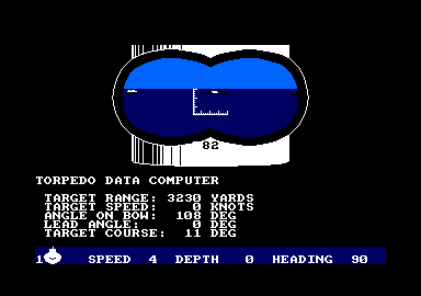 Silent Service (Amstrad CPC) screenshot: Targeting a ship
