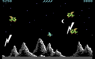 DragonHawk (Commodore 64) screenshot: When you're taking too long, lighting bolds will shoot from the sky