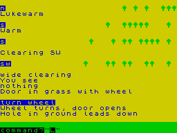 Faust's Folly (ZX Spectrum) screenshot: You start to give directions to the narrator receiving cold / warm clues about the locations of important sites.