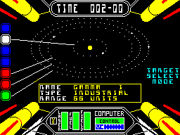 Starstrike II (ZX Spectrum) screenshot: .. enemy planets are red,