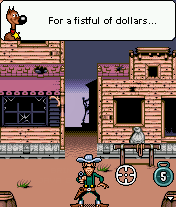 Lucky Luke: Outlaws (J2ME) screenshot: Aim for the guns to disarm the Daltons.