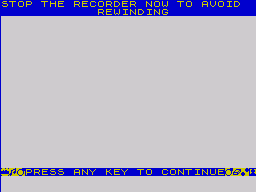 Faust's Folly (ZX Spectrum) screenshot: Loading screen and stop the tape for Faust's Folly introduction.