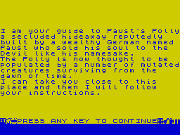 Faust's Folly (ZX Spectrum) screenshot: Faust's Folly story page 1