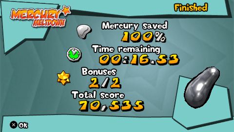 Mercury Meltdown (PSP) screenshot: Level results