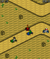 Moorhuhn: Kart Racer (J2ME) screenshot: A Grand Prix race on the desert track