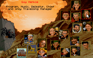 Realms of Arkania: Star Trail (DOS) screenshot: The very funny credits screen. Look, it's Guy Henkle ( aka Guido Henkel )