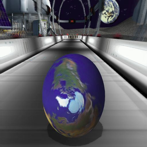 Strike Force Bowling (PlayStation 2) screenshot: Once the player has set the marks for power and accuracy the ball is played. For this ball a travelling camera follows the ball but other camera angles are used