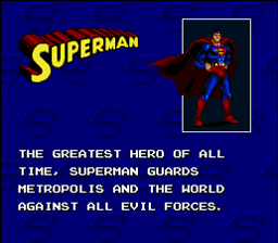 The Death and Return of Superman (SNES) screenshot: Super-Man Bio