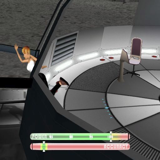 Strike Force Bowling (PlayStation 2) screenshot: Bowling is a three stage affair. This is the final stage. A bar moves rapidly left/right along the power bar and right/left on the accuracy bar. The player presses CROSS as it nears the mark