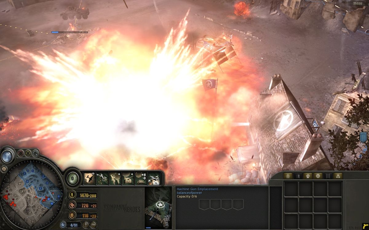Company of Heroes (Windows) screenshot: A devastating Axis V1 Bomb Attack! -- Ouch!