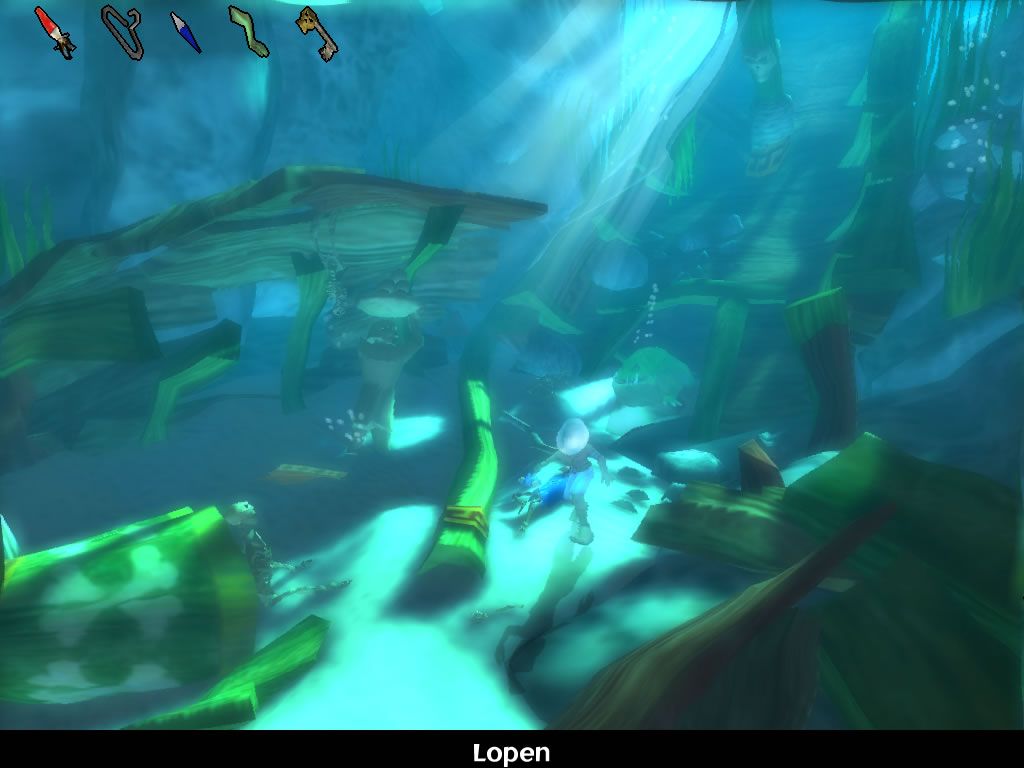 Ankh (Windows) screenshot: Underwater sequence: get rid of the crocodile guarding the entrance.