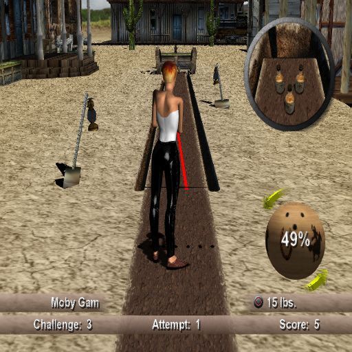 Strike Force Bowling (PlayStation 2) screenshot: Challenge mode: The player must clear different, yet traditional, pin settings in each challenge. This can be played solo or against AI opponents, it can be played on any lane